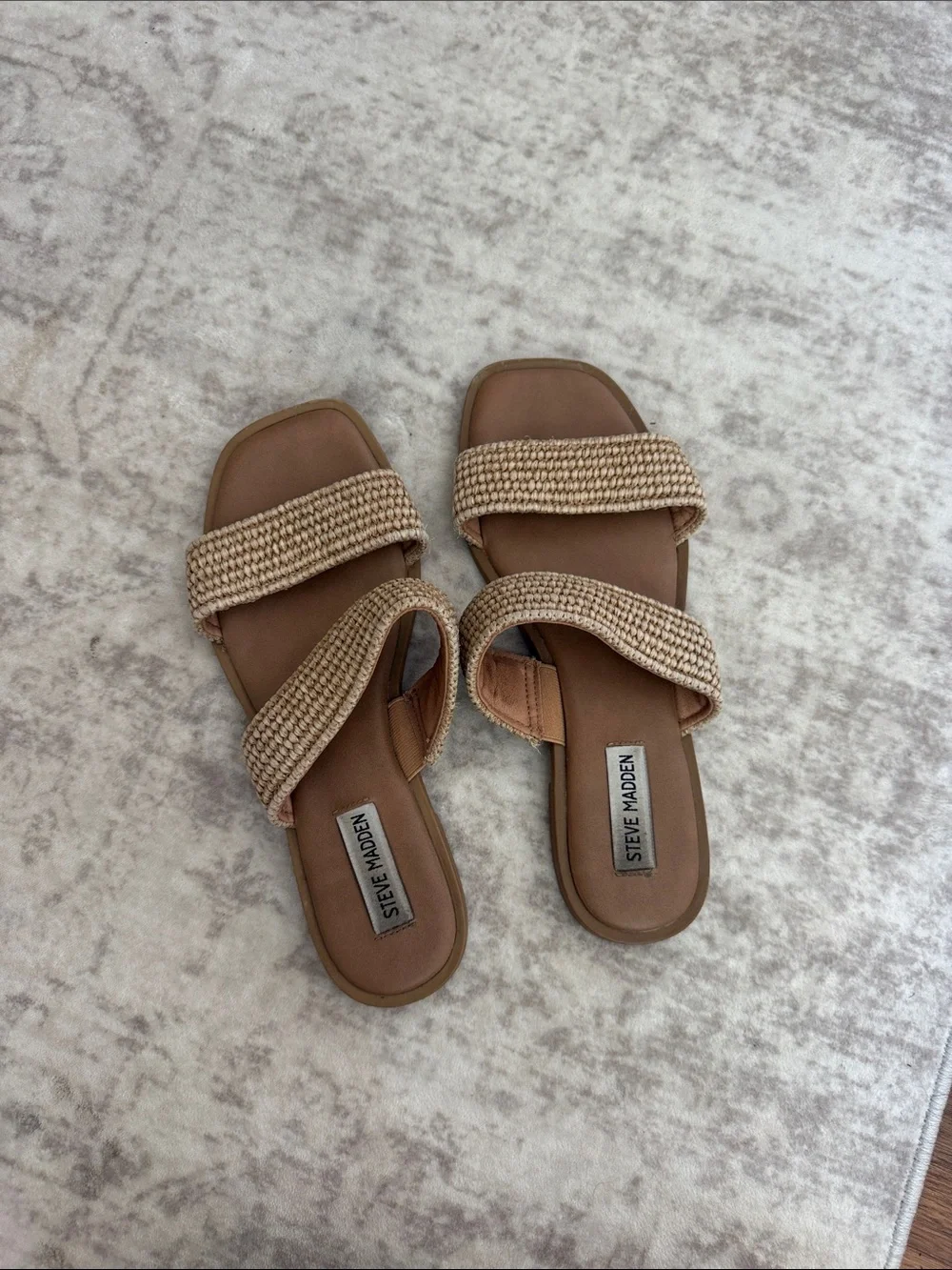 Steve Madden Tan Woven Double-Strap Slide Sandals